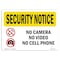 Signmission OSHA Security Sign, 3.5" Height, 5" Width, No Camera No Video No Cell Phone, Landscape OS-SN-D-35-L-11580 - alternate 1